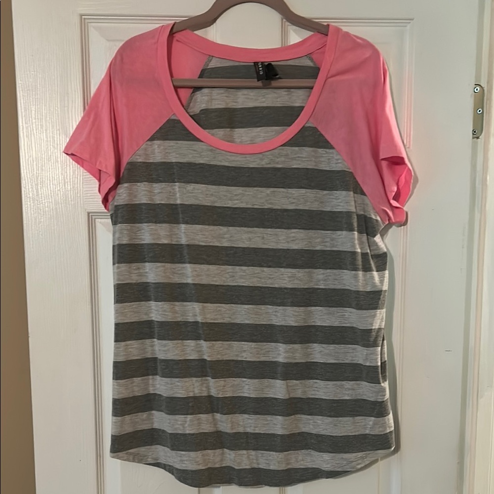 Torrid Relaxed Pink and Gray Raglan Tee- 2X